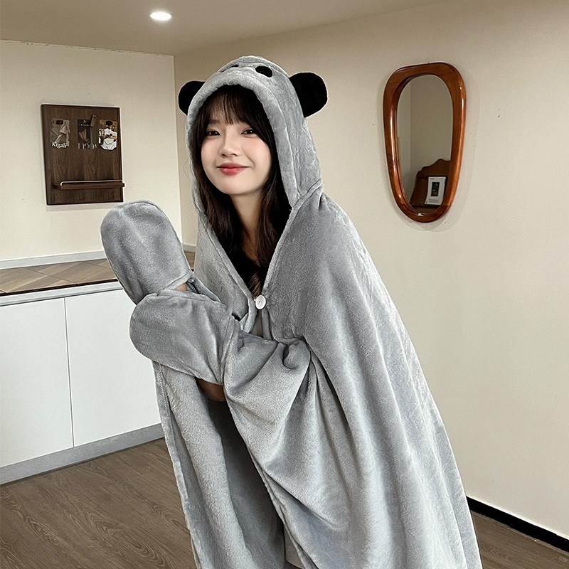 加大披肩斗篷春夏女保暖连帽披风办公室空调毯子懒人毯午睡盖毯秋