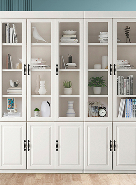 现代简约实木g书柜储物收纳柜玻璃门组合书橱家用办公落地书架木