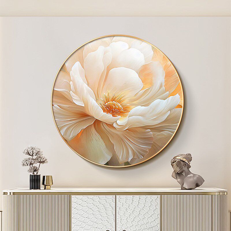 花卉奶油风圆形入户玄关装饰画花开富贵新款客厅走廊过道尽头挂画