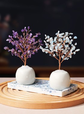 灵机生活馆黄水晶树摆件工位金钱树办公室水晶桌面摇钱树桌位礼物