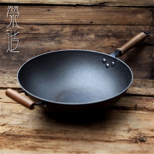 铁锅家用铸铁无涂层不粘锅盖 大小号传统手工加厚圆底炒锅生铁老式