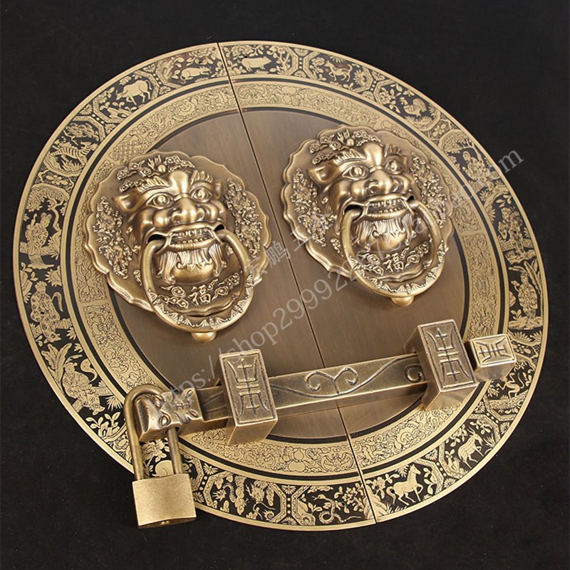 中式别墅铜门木门大拉手门环仿古庭院入户门把手纯铜大门扶手门锁