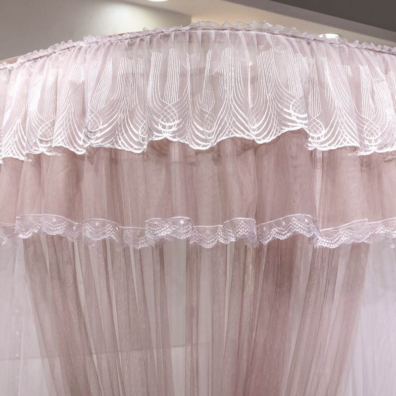 新款u型导轨蚊帐家用公主风床幔防蚊轨道加厚加密双层落地三开门