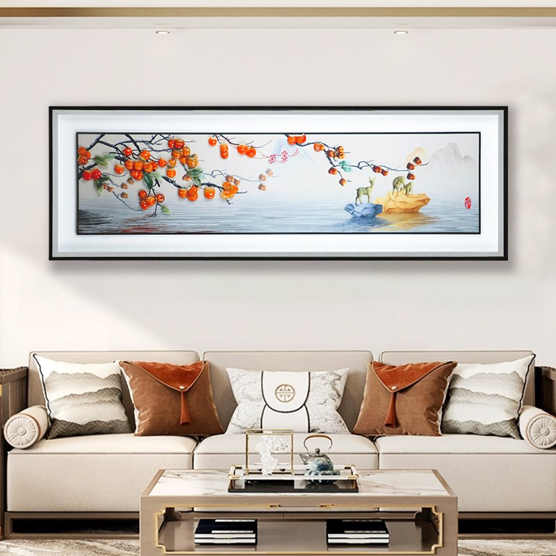 客厅沙发背景墙装饰画高档大气玉雕挂画小户型茶室壁画立体浮雕画