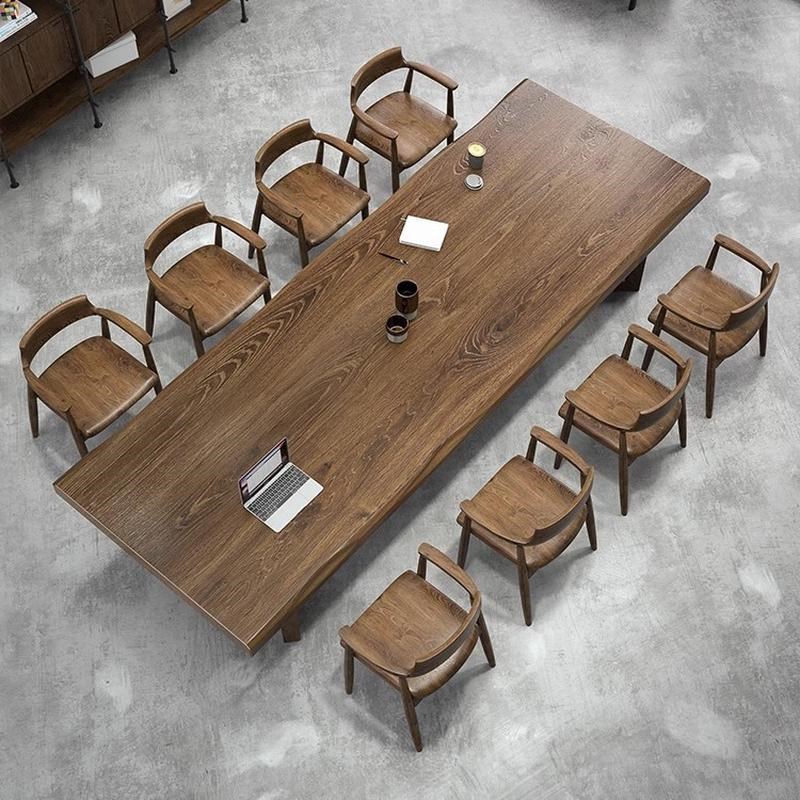 实木会议桌长桌现代简约原木大板桌办公室商用工作台4人6人洽谈桌