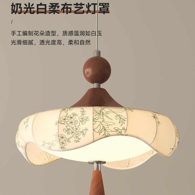 餐厅灯宋式美学印花法式中古风复古胡桃木灯具饭纹厅吊吧台复吊式