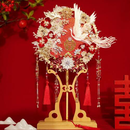古风新娘团扇中式F96T8J8H婚喜扇礼出嫁秀婚成禾服手捧结花材料包