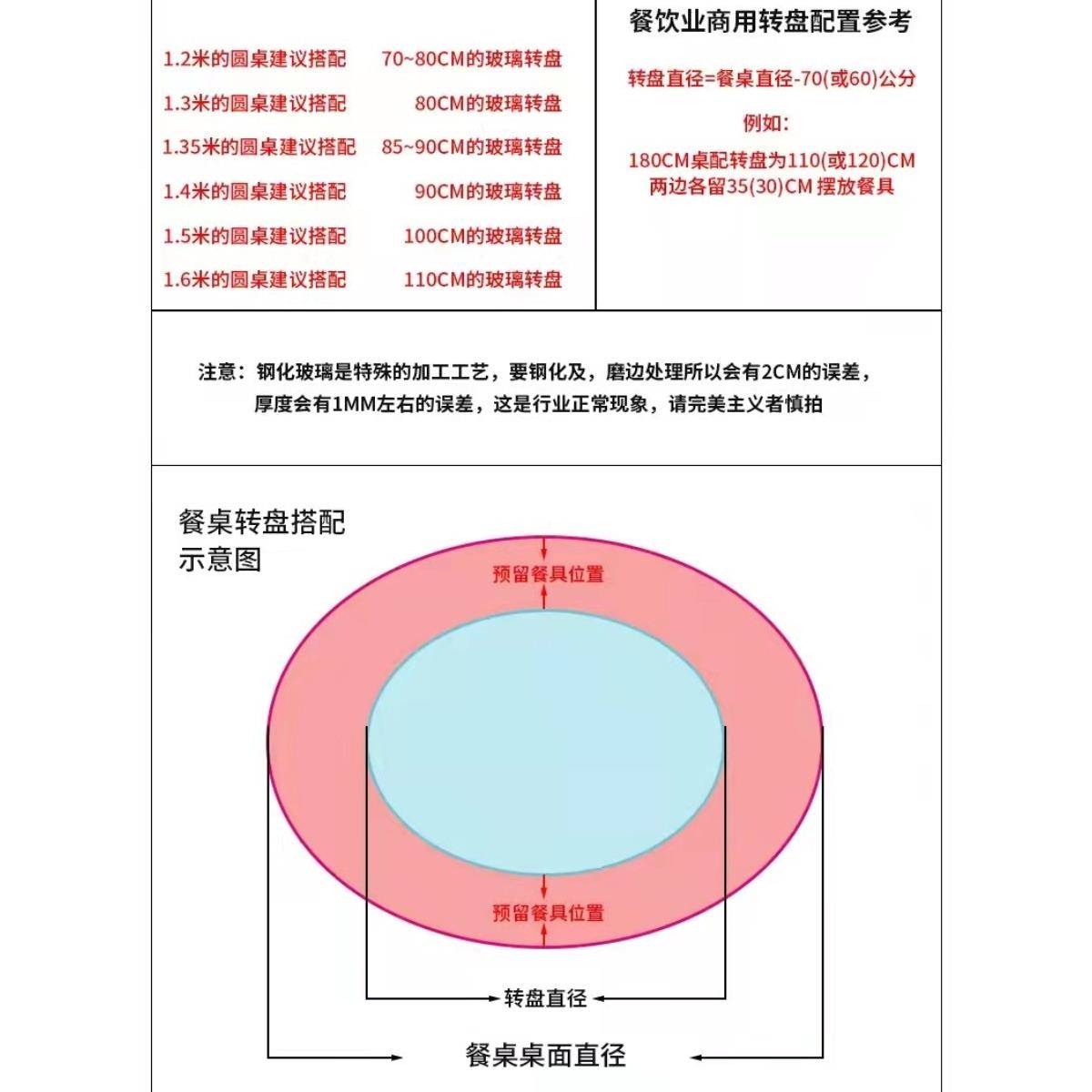 RIG桌转盘形钢化玻璃转盘家用大桌餐转子饭桌子酒店圆餐桌台底座