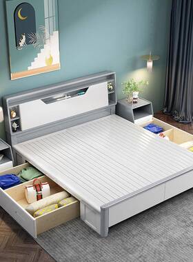 全实床1.8米双人床现木代约主F02实木卧室2米2米大简x床白色储物