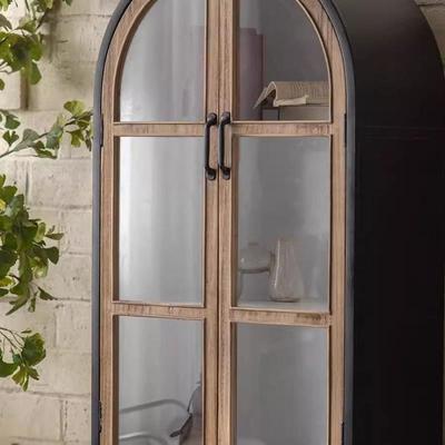 美式酒实木靠墙客玻璃ITG置物柜拱形柜做旧书柜复古铁艺高柜厅装