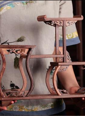 木鸡翅架F95TTM8J木实茶具架小博古摆件紫多宝格阁砂壶架子奇石底