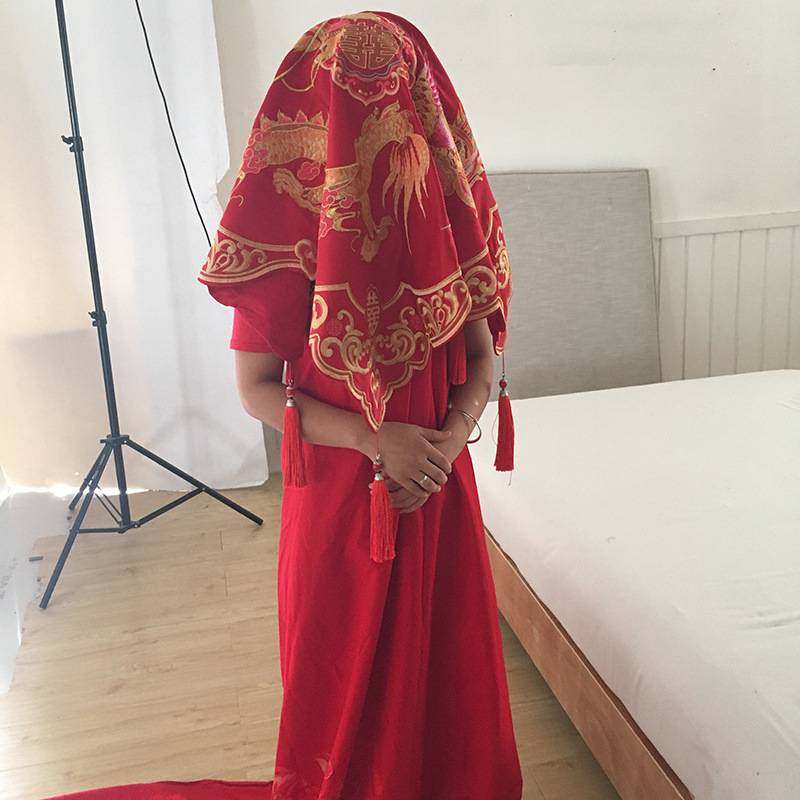 新款新娘红盖头红色中式婚礼结婚蕾丝刺绣头布婚庆大红刺绣中国风