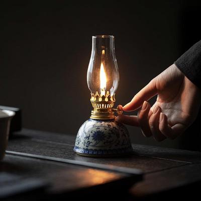 宜室茶茶配空青花酥油灯烛台氛围灯中式F363茶室烛台间话摆件装饰