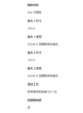 世伟洛克SS-4-VCO-6不锈钢O型圈面密封联合接头 1/4 in. VCO 接头