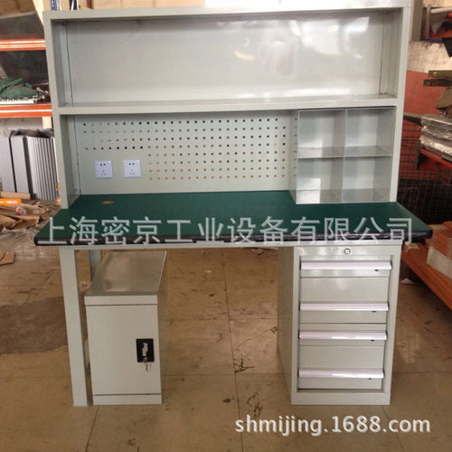 客户制做工作台中型工作台绿色复合台面带落地柜工作桌