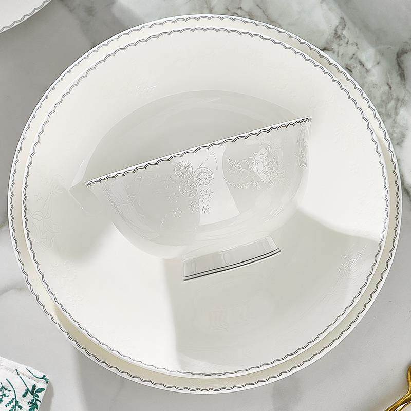 纯白2骨米饭皎如星月碗家用瓷205新款陶具瓷高脚防烫碗盘餐轻奢可