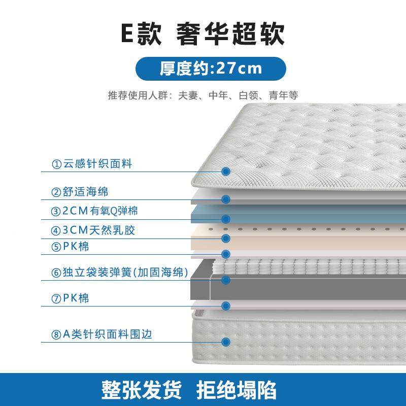 乳胶厚弹簧垫家用卧室.5米1.8米酒TDO店1席梦思加防塌整张发床货