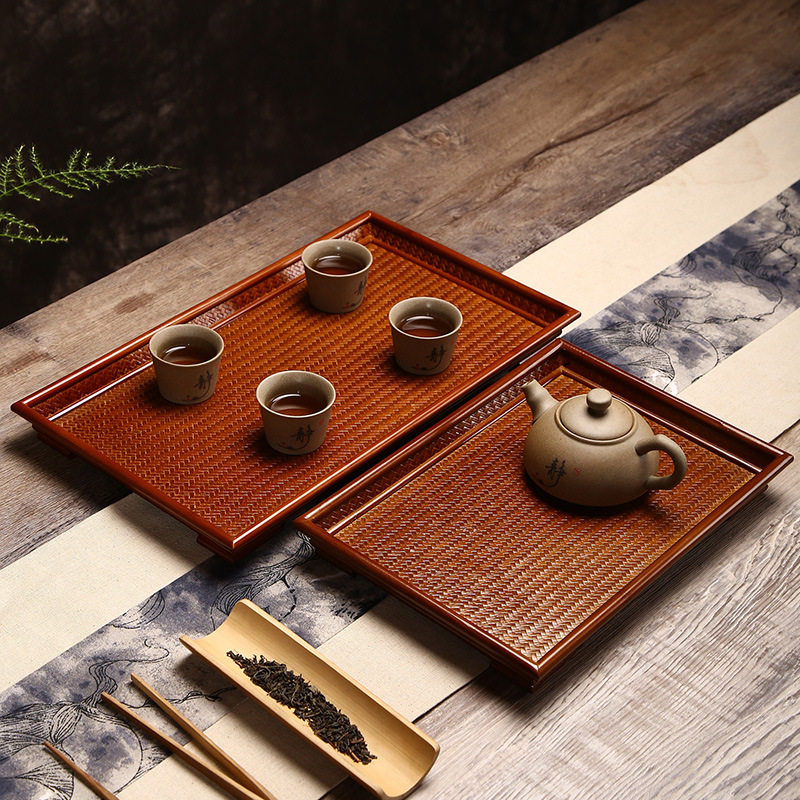 竹制手工竹编茶盘家用简约茶台干泡台端茶盘奉日式席面竹托盘茶具