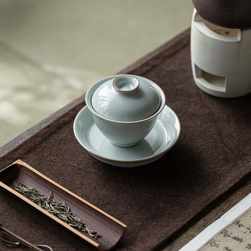 皓澜汝窑高足壶承干泡盘开片茶壶垫盖碗托陶瓷家用茶点盘茶承