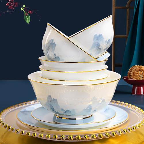 ?2025新款碗中组式吃饭骨碗家用轻奢瓷餐具套装碗盘合陶瓷F77S9TJ