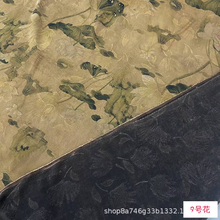 复古提花绢纺香云纱真丝布料 40姆米重磅绢纺提花莨绸服装裙面料