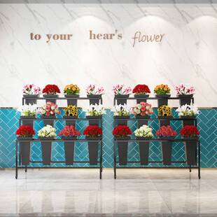 花店展示架鲜花阶梯多层可移动醒花桶架子摆摊假花铁艺万向轮花架