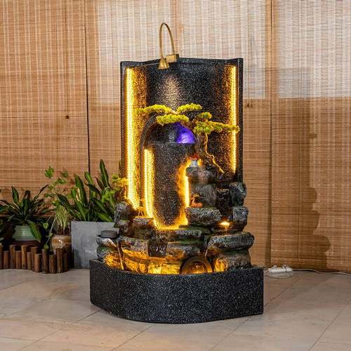 水拐幕墙流水林玄关屏风假山喷泉户外园院造景养鱼池角庭落KDP地