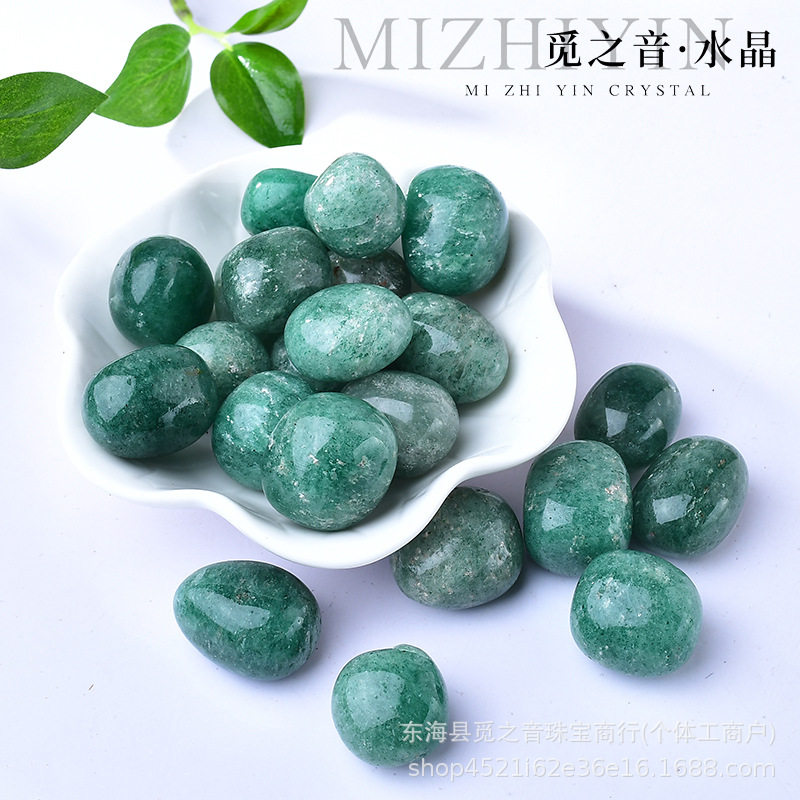 天然绿草莓晶滚石绿色水晶打磨石摆件鱼缸盆栽装饰造景跨境商品