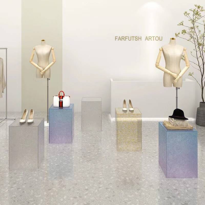 gy石头纹亚克力底座展示台橱窗陈列台置物摆台装饰品流水台模特地