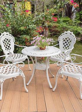 户外18795桌椅庭院别墅休三五件套室外花园铁艺铸铝露闲台式台阳