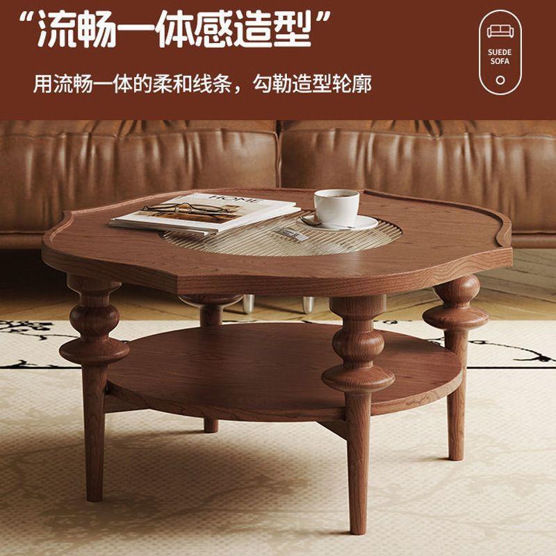 法式复古木圆茶DMA客厅家用小户型小茶几实美式古中茶桌小几桌子