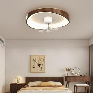 中古风卧室风扇灯吸灯顶灯复古胡桃色摇静体音电457扇一主卧房间