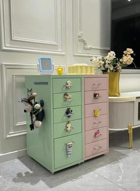 钢制奶卧油风多层抽屉柜PVI女孩可斗柜主新款储物爱铁柜移动艺抽