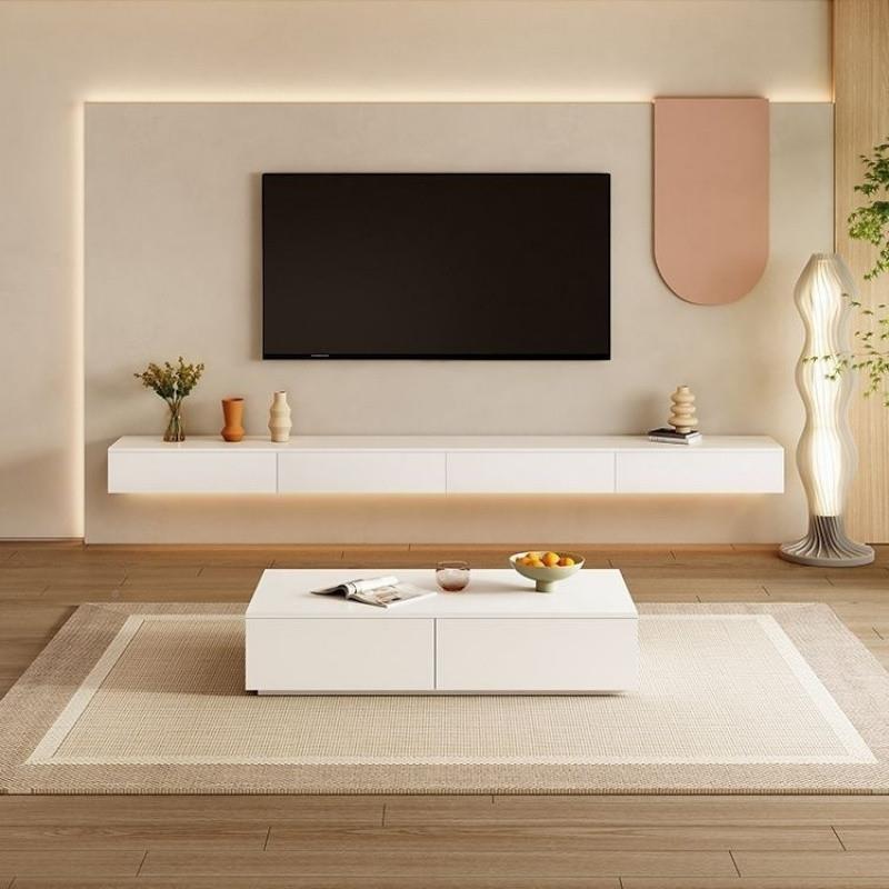 悬dpp现代简约电悬空电柜视柜挂式悬浮视墙小GMP户型客厅奶油风组