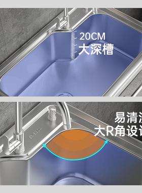 加厚不锈52364家钢水槽厨30房4洗碗槽用单架水槽带支一体商用水池