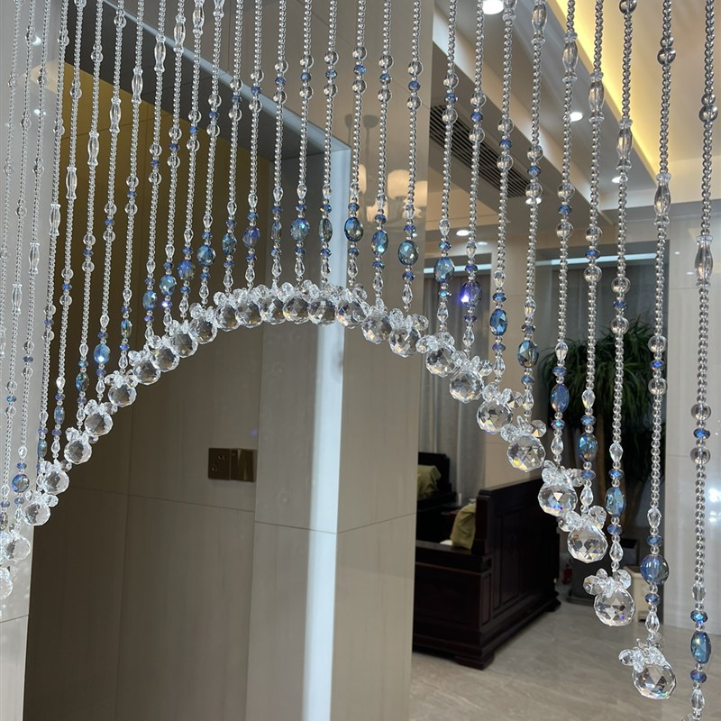 水晶珠帘门帘葫芦新款网红水晶帘隔断玄关卧室卫生V间挂透明彩兰