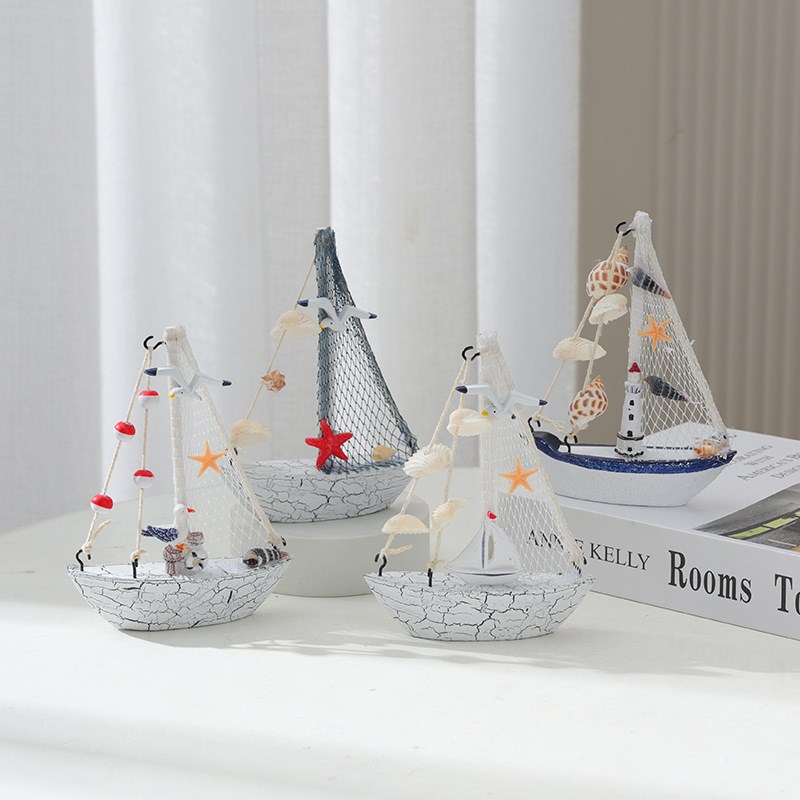 地中海木a质帆船模型家居客厅酒柜玄关卧室摆设小船装饰桌面摆件