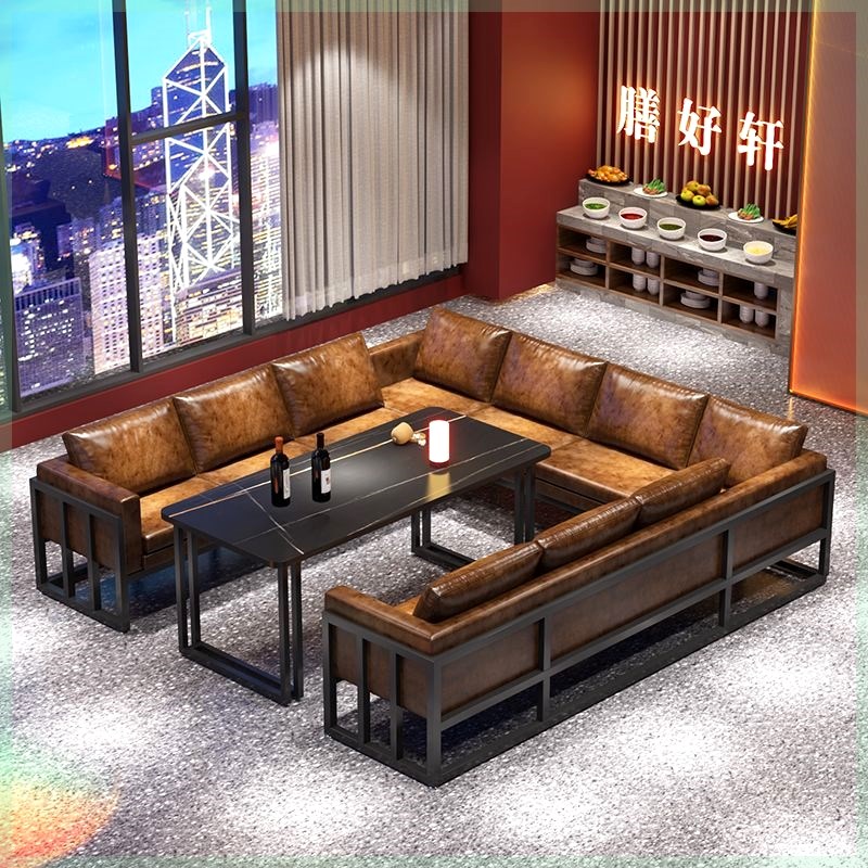 卡座沙发U型组合酒吧桌椅咖啡厅餐厅商用餐桌OL型会所烧烤店工业