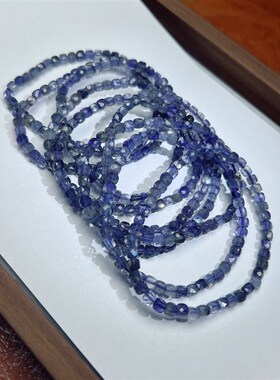 工厂价 天然堇青石切面方糖手链4mm冰透蓝色饰品手链手串情侣