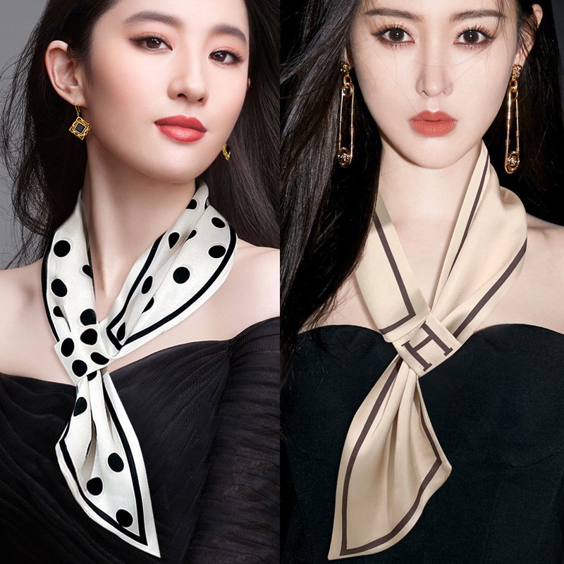 小丝巾女春秋季高级感脖子护颈夏季薄款百搭围脖懒人波点2025新款