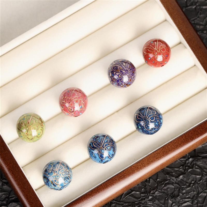 非遗手工大漆单珠镶嵌欧珀20mm银丝铜丝配饰大漆手串配珠DIY国风