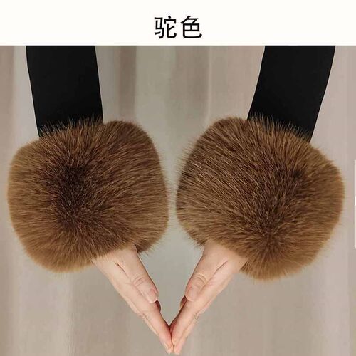 袖口毛圈秋冬新款毛毛袖套仿皮草保暖大衣袖口Q松紧扣眼可拆卸羽