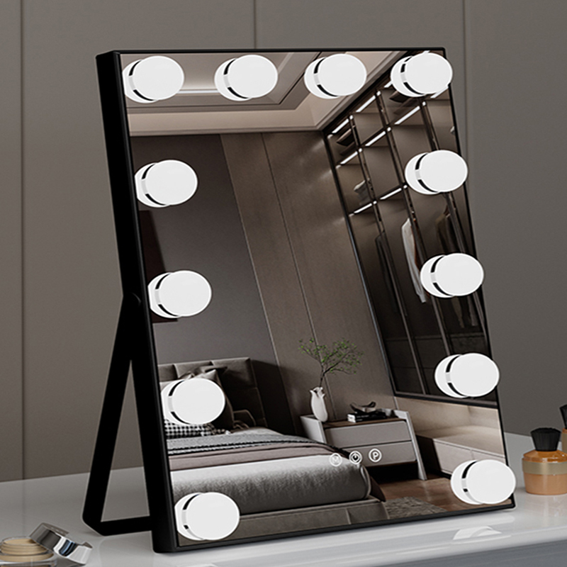 化妆镜带灯台式桌面led灯泡充电智能触控梳妆镜化妆师专用补光镜