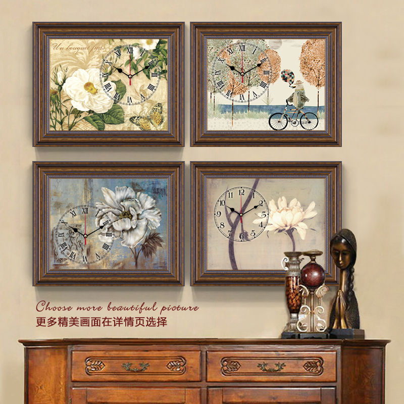 电表箱装饰画配电箱餐厅美式带钟表遮挡画横竖款上翻欧式玄关挂画图片