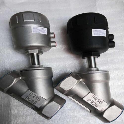 上海沪工耐高温蒸汽304不锈钢Y型内螺纹丝扣丝接气动角座阀塑料头