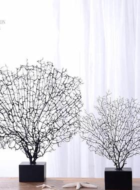 海印象现代轻奢新中式酒店样板房售楼处客厅书房珊瑚树摆件装饰品