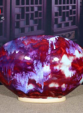 禹州钧瓷摆件中式简约家居客厅玄关博古架陶瓷装饰摆设窑变来福石