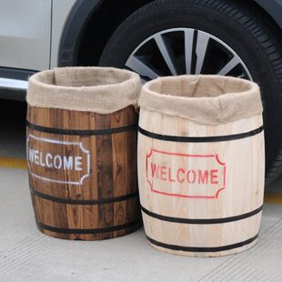 咖啡馆装饰摆件 复古木桶 啤酒桶防腐木花器器皿插花软装欢迎光临