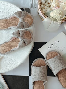 清冷感法式亚麻家居凉拖鞋女士ins春夏季室P内防滑居家鞋情侣夏天