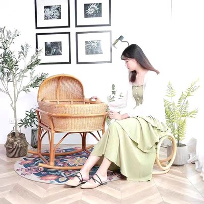 真藤编婴儿摇床手工摇篮实木儿童床婴儿宝宝摇篮床婴儿摇窝摇摇床